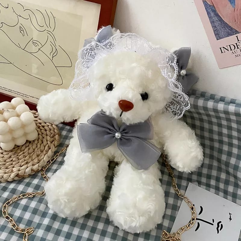 &quot;aurabagss&quot; - Tas Wanita Tas Selempang Beruang Medley Teddy Bear Bulu Lucu Imut Gemoy Selempang Beruang / Tas Bulu Beruang Pita Abu