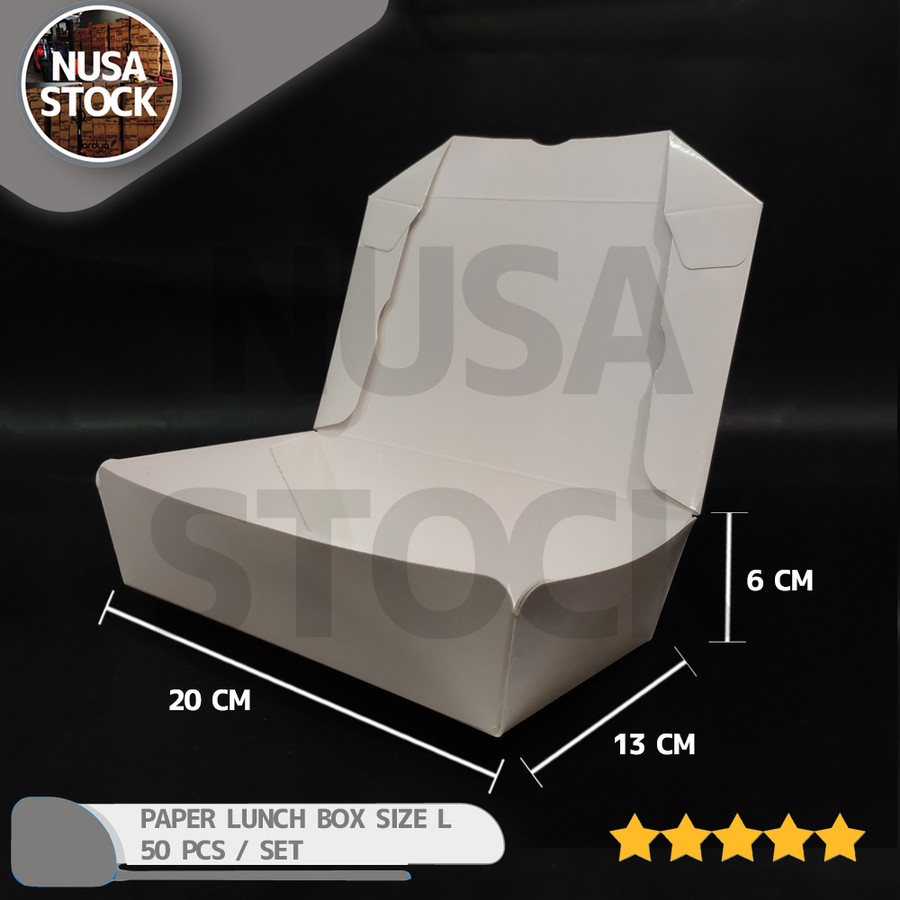 PAPER LUNCH BOX DUS KERTAS KEMASAN KOTAK NASI BAKMI BUBUR MAKANAN L 50 PCS