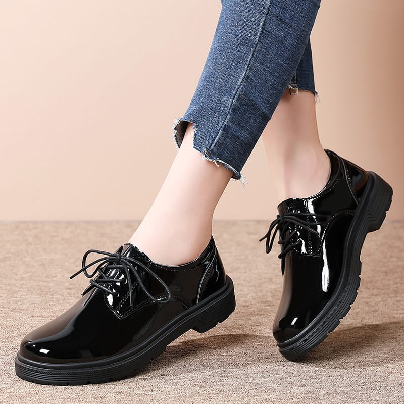 Sepatu Sekolah Wanita Remaja/ Dewasa Docmart Loafers Balck Glosy PREMIUM TLI O201