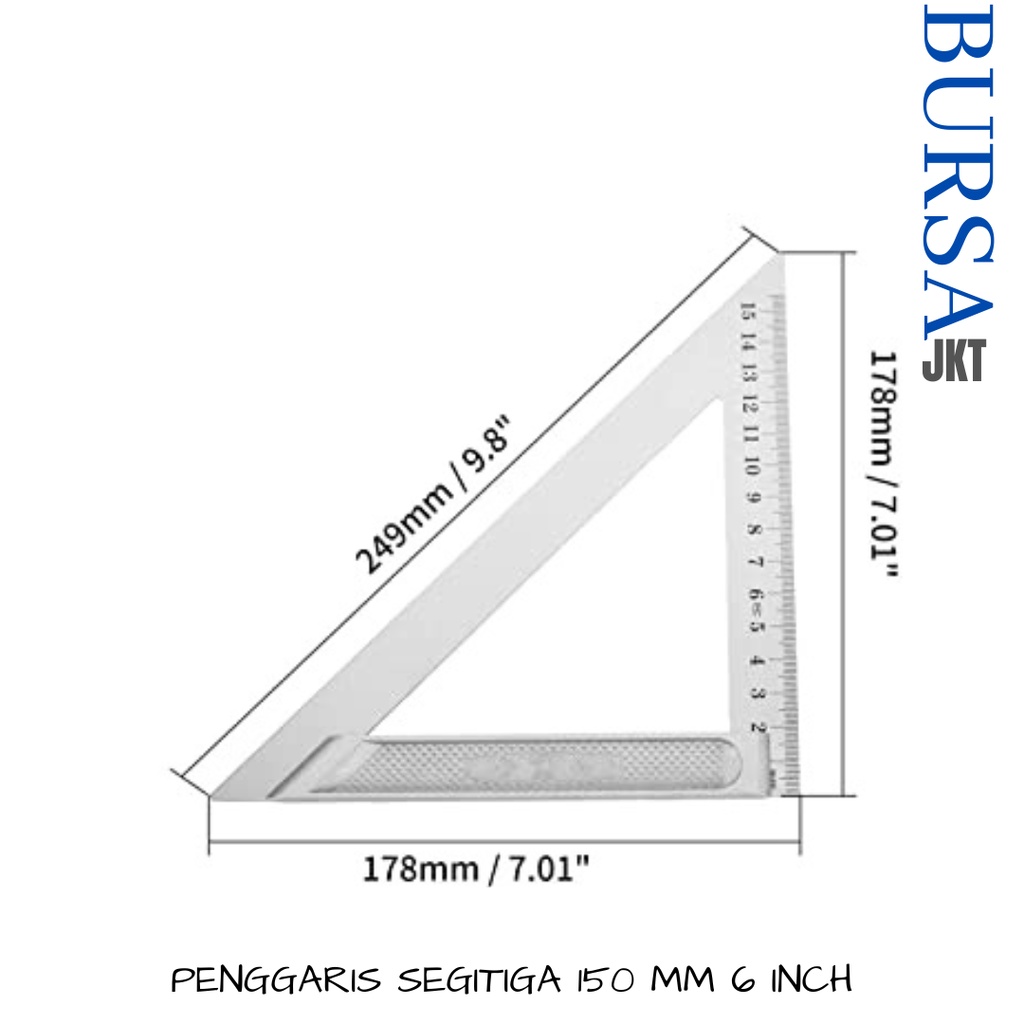 PENGGARIS SEGITIGA STAINLESS 6 INCH SIKU PRESISI TUKANG 150 MM