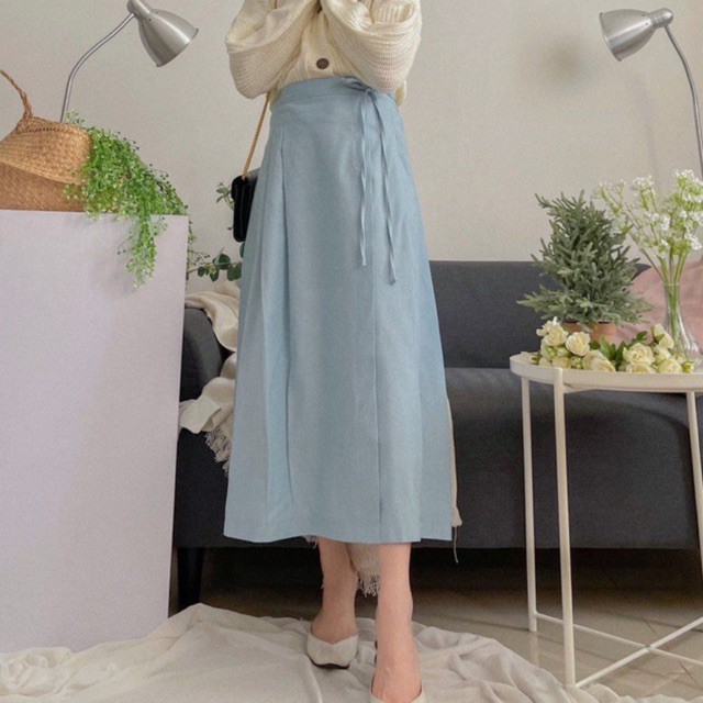 KANON - Mutsuki Skirt - Rok midi karet aksen tali korean look