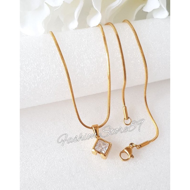 Kalung Simple Balok permata Titanium Silver Gold Impor kalung Fashion Dewasa Anti Karat import