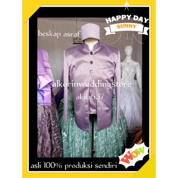 jas pengantin /jas asrap pria set celana rompi peci bahan bridal warna taro  size M L XL