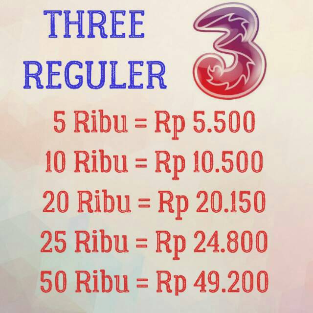 PULSA TRI REGULER 5Rb - 100Rb Three 3,5,20,25,30,50 5000, 10000, 25000 100000 rb ribu MURAH ELEKTRIK