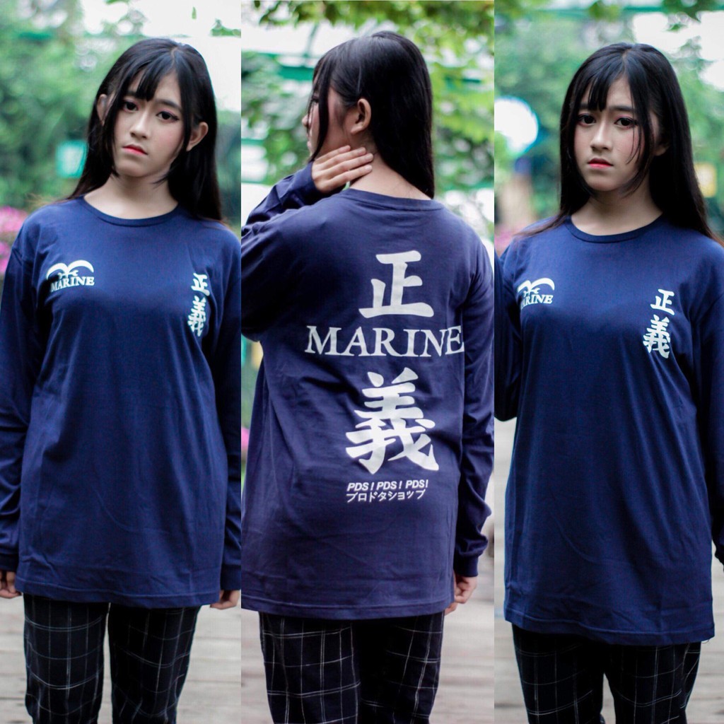 Longsleeve Marine Onepiece Kanji Mugiwara Navy