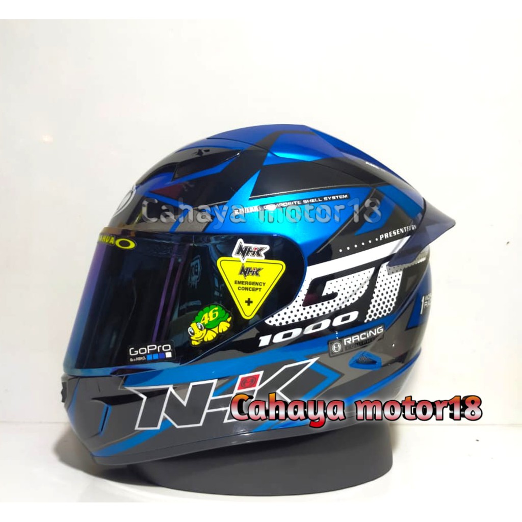 PAKET GANTENG HELM NHK GP1000 STAR BLUE|NHK FULL FACE-KACA BIRU