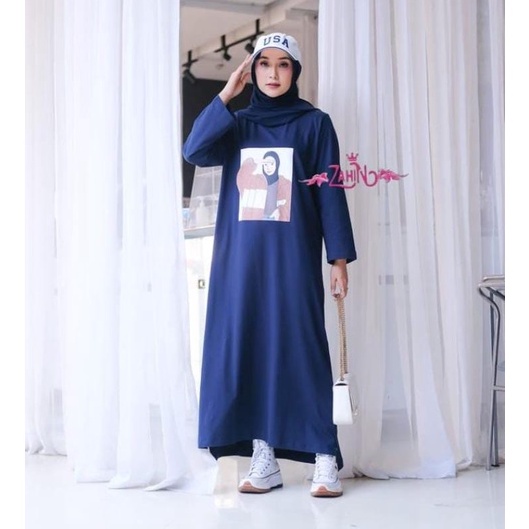 Kaos Midi Dress zahin combed dan Alina set outher mutiara mewah terbaru gamis wanita terkini