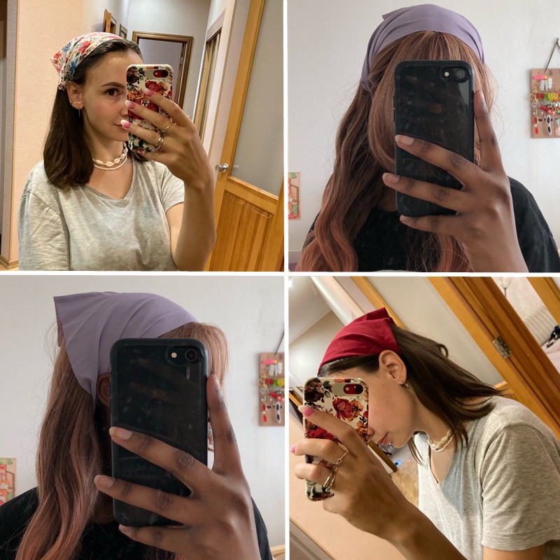 Bando Bandana Turban Elastis Scraft Multifungsi Korea Fashion Wanita Hair Aksesoris Rambut Bohemia Headband / Headband Triangle Woman Scraf Bahan Satin dan Katun Motif Polos Wanita