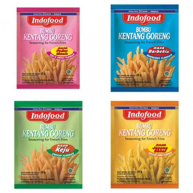 

[25gr] INDOFOOD BUMBU KENTANG GORENG VARIAN RASA JAGUNG BAKAR / BARBEQUE / KEJU / PEDAS MANIS