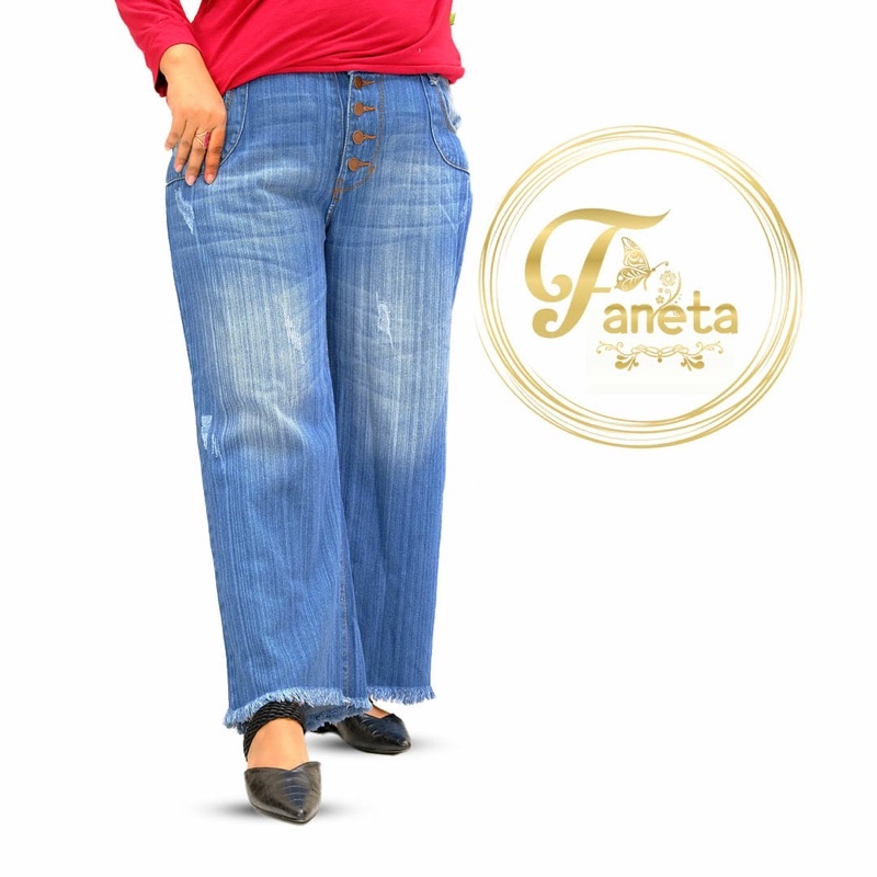 Celana jeans jumbo boyfriend kulot / jeans rawis panjang wanita