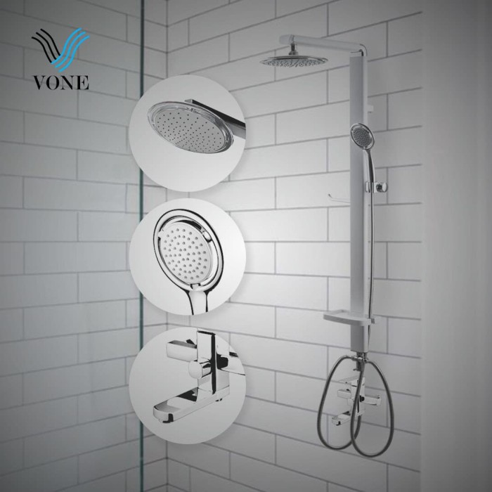 shower-tiang- vone hs-c82 putih shower tiang column panas dingin keran mixer paket -tiang-shower.