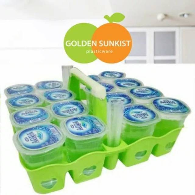 Rak Keranjang Tempat Aqua Gelas - Wadah Tatakan Aqua Gelas Isi 16 Slot - 16