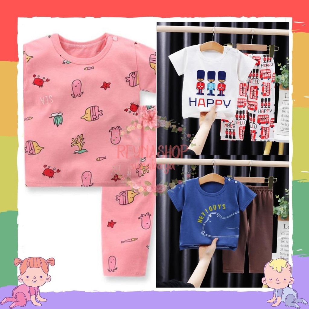 (SAS|SAE|SAD) CP Baju Anak Setelan Anak Lengan Pendek Celana Panjang Motif Lucu Import