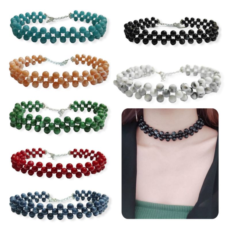 Kamala Marble Beads Choker Necklace Kalung Anyam Motif Marmer Handmade