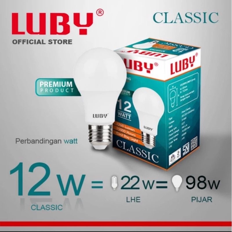 Bisa Cod Bohlam Lampu LED LUBY CLASSIC CahayaPutih 5W 7W 9W 12W 15W 18W 24W