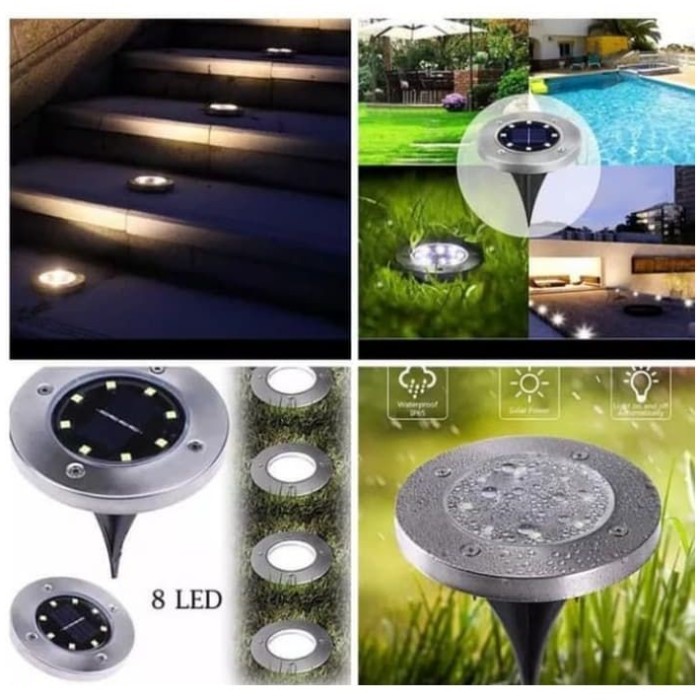 Lampu taman solar tanam tancap pavling bulat tenaga surya 8 LED
