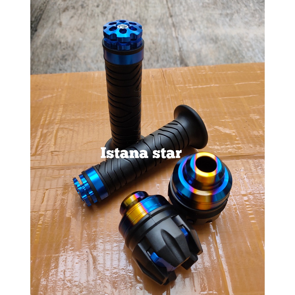 Handgrip Grip Karet Empuk + Jalu Stang CNC Ring Bisa Untuk Semua Motor Universal+jalu as 2 tone