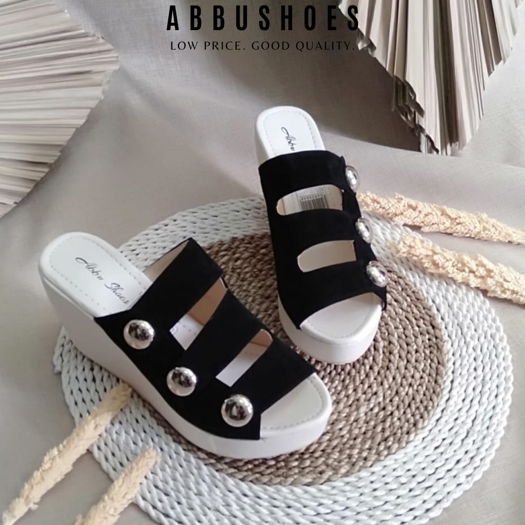 ABBUSHOES Nn 19 wedges sandal wanita  terbaru bahan suede