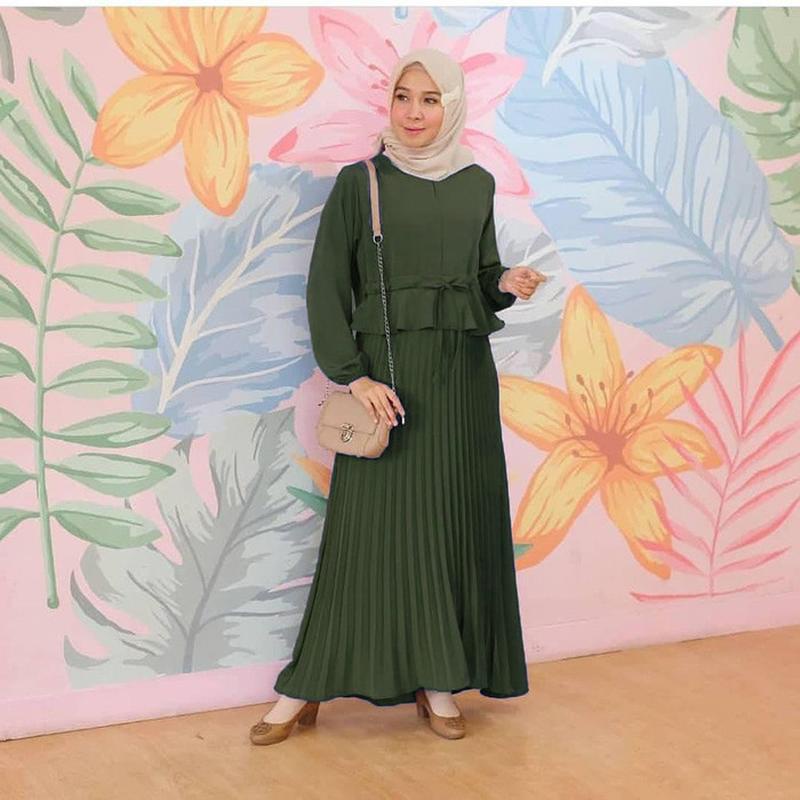 Set Baju Muslim Wanita Remaja Terbaru 2022 Model Kekinian Edisi Lebaran Setelan Gamis Cardi Bahan Ka