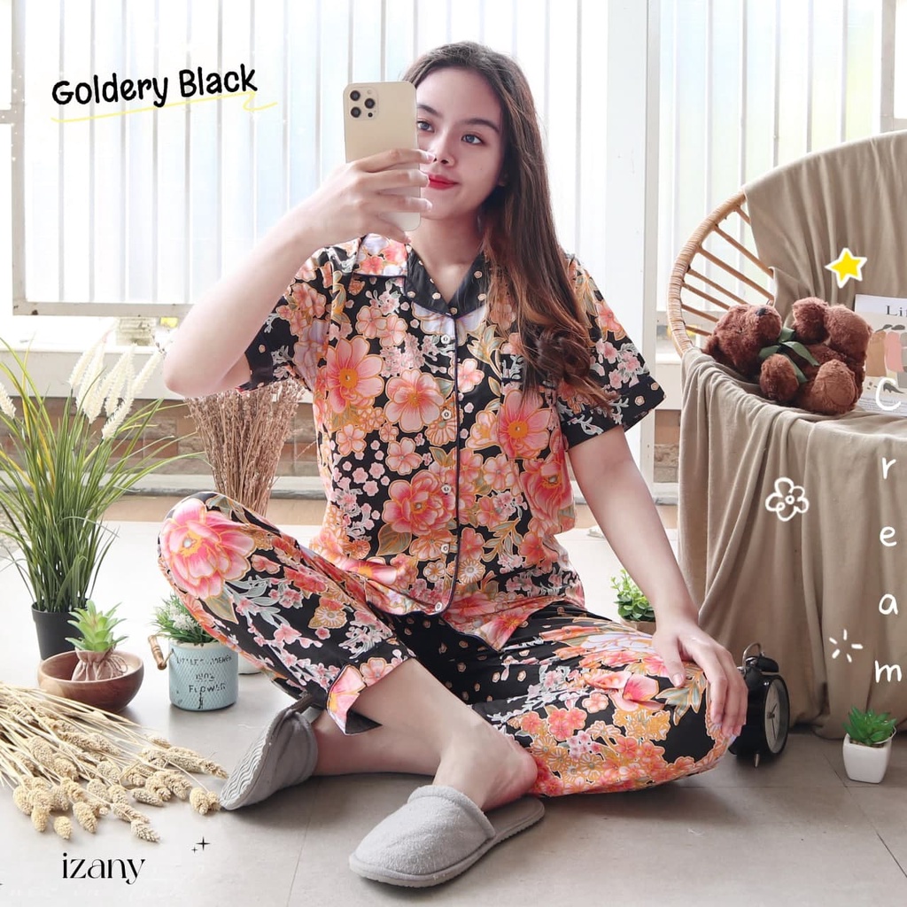 IZANY Piyama CP allsize Celana Panjang KATUN EROPA PREMIUM banyak variasi-GOLDERY BLACK KP