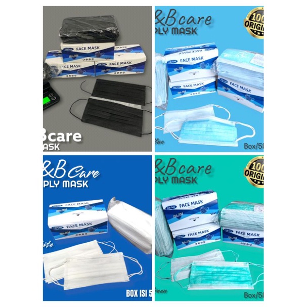 READY STOK MASKER EARLOOP 3 PLY MERK YNB CARE HIJAU PUTIH BIRU TEBAL ISI 50 LBR PER BOX