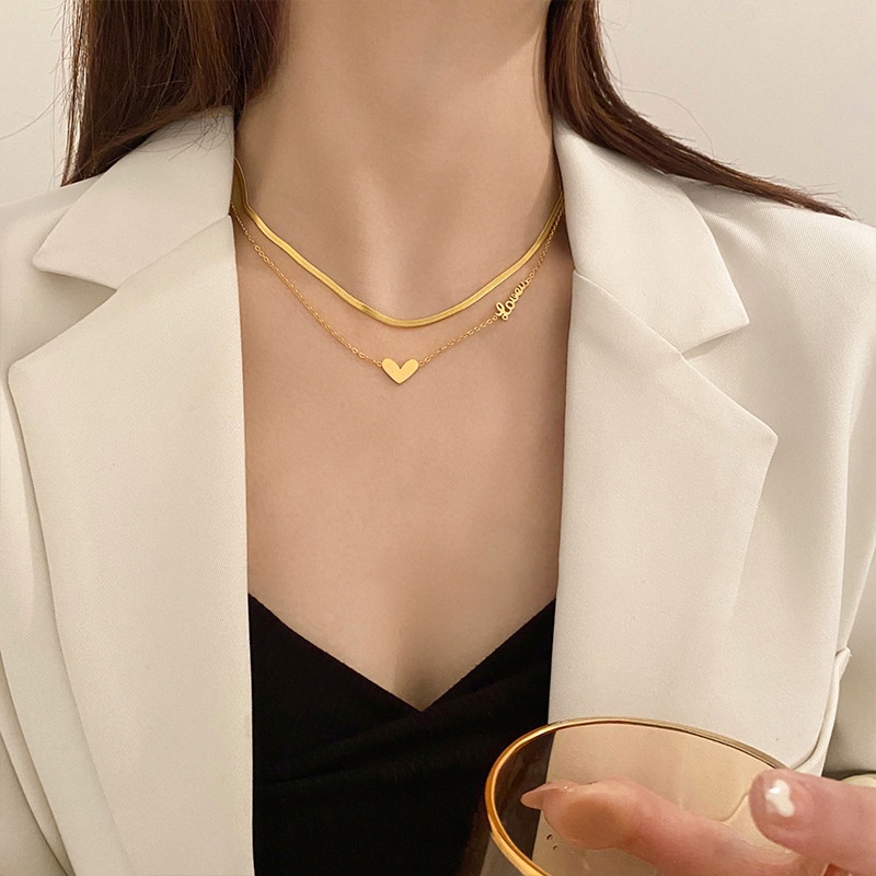 Kalung Liontin Hati Mutiara Bahan Titanium Anti Karat Gaya Korea Untuk Wanita