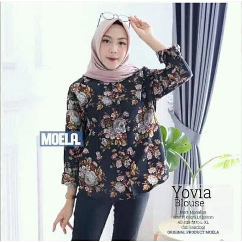 YOVIA BLOUSE/ KEMEJA WANITA MOTIF AYUNDA TERKINI (PROMO COD)