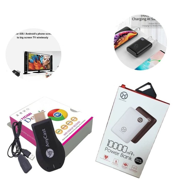 Paket Mediatech Dongle Anycast HDTV Wifi + Mediatech Powerbank Mini Box 10000mAh