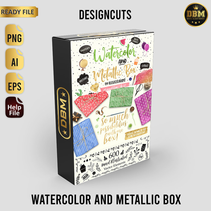 Watercolor And Metallic Box For Illustrator - Vector Designs