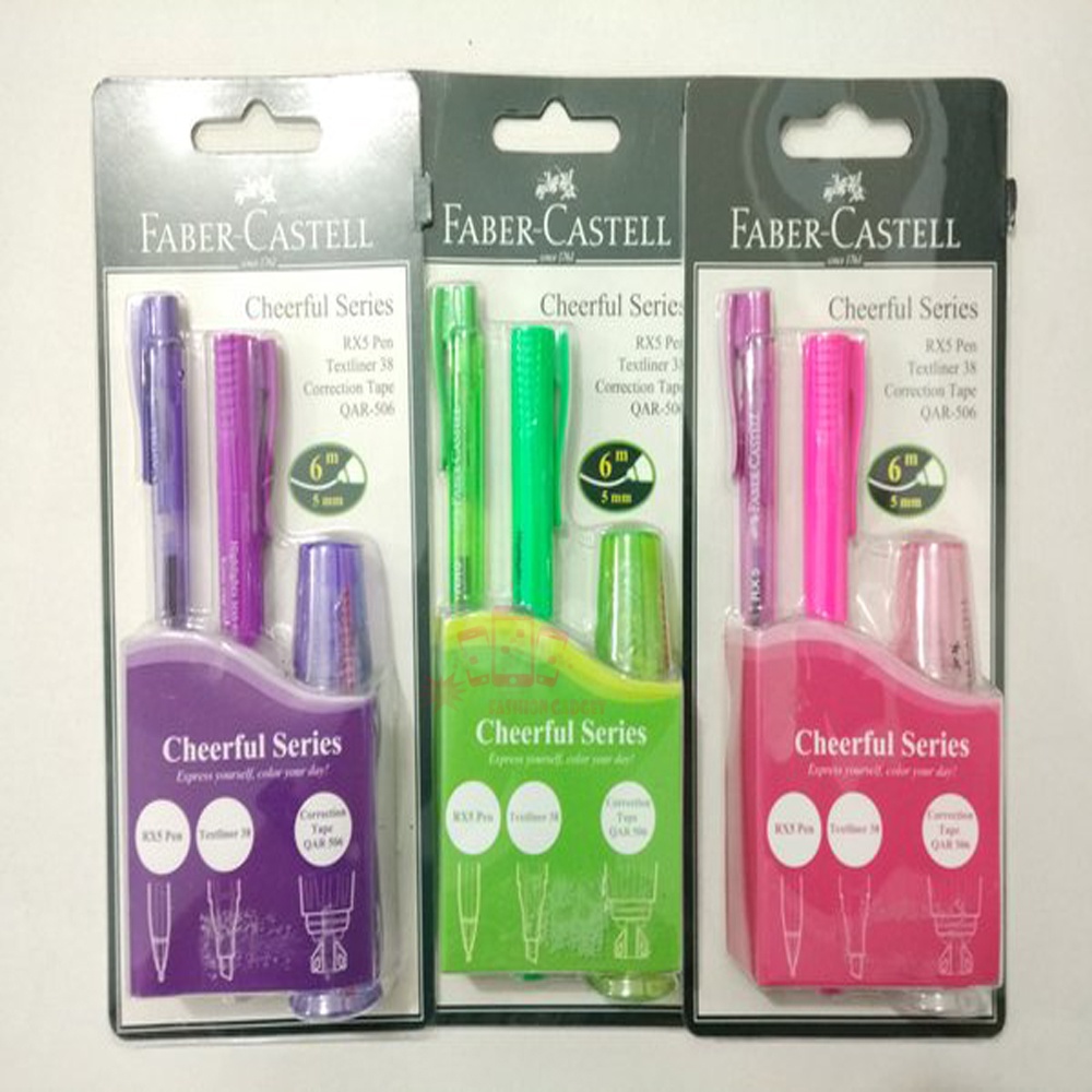 FABER CASTELL CHEERFUL SERIES - HIGHLIGHTER - TIPEX - PEN - PAKET FABERCASTELL ALAT TULIS POLPEN - PULPEN- TIPE X