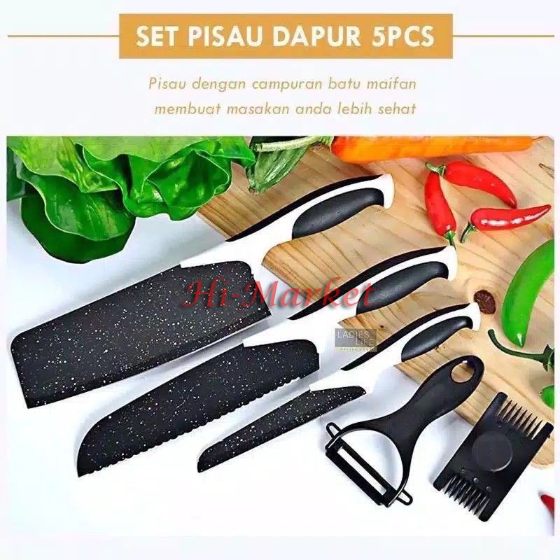 PISO PISAU SET 5 IN 1/ PISAU SET DAPUR HITAM KERAMIK J13 MURAH!