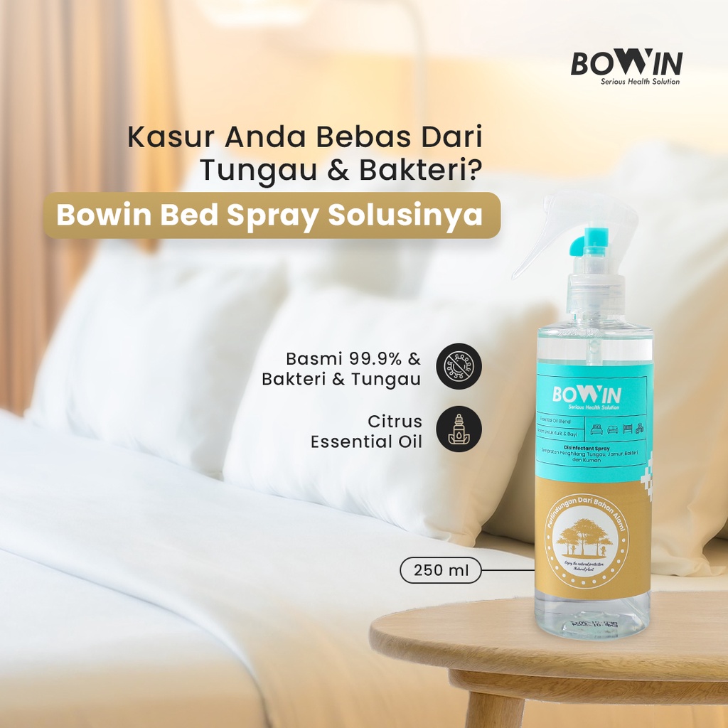 Bowin Bed &amp; Linen Spray 100% Organic Anti Tungau | Anti Bakteri, Kuman &amp; Virus | Essential Oil Aroma Therapy