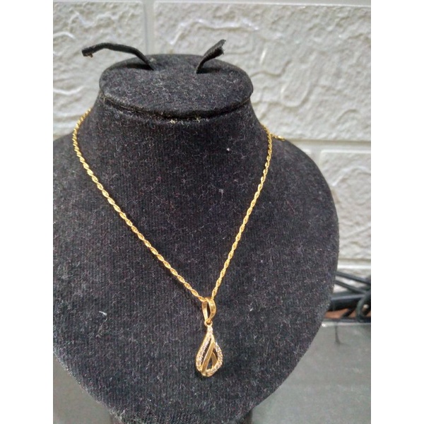 set kalung dan liontin model tetes daun permata elegant emas asli