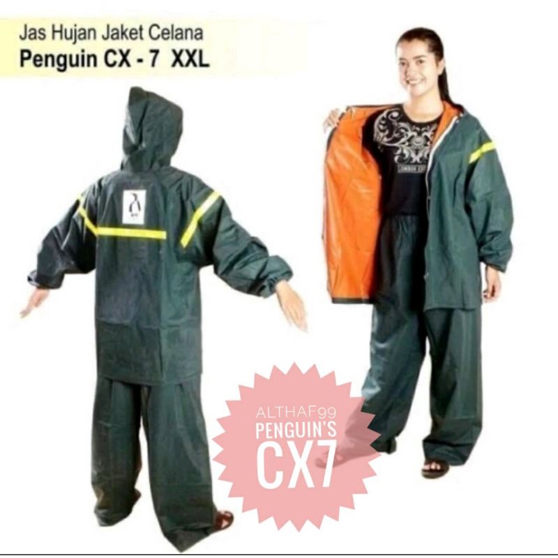 Jas Hujan Setelan Penguin's Jumbo CX7 XL, XXL dan CX kombinasi XXXL PVC Super Tebal 100% Original PV