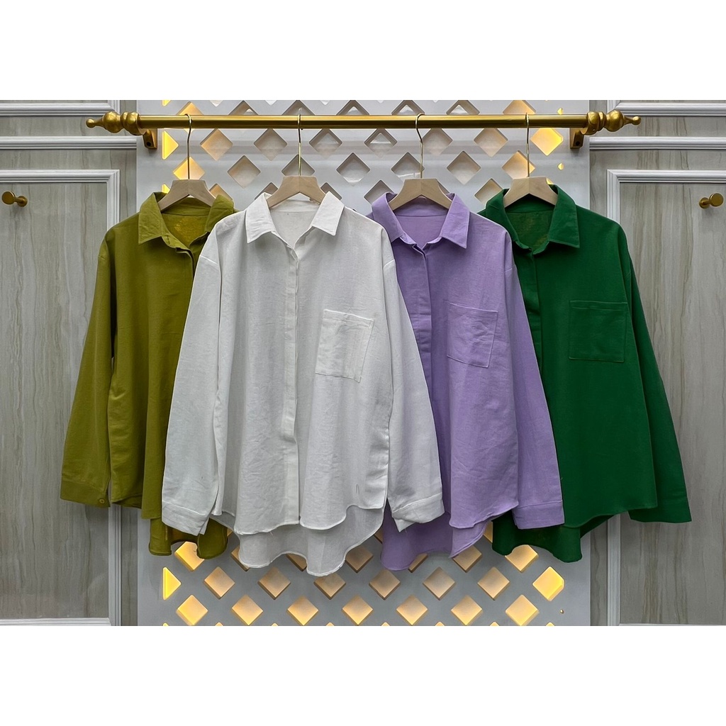 Kemeja Wanita Polos Linen // Kemeja Blouse Katun Linen Terbaru 2022
