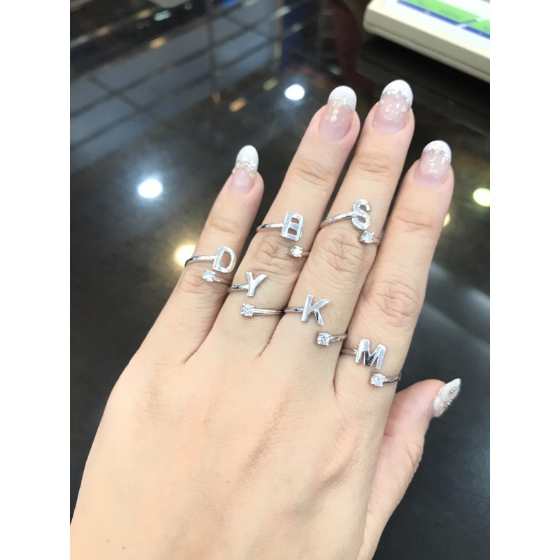 cincin alfabeth emas putih kadar 375