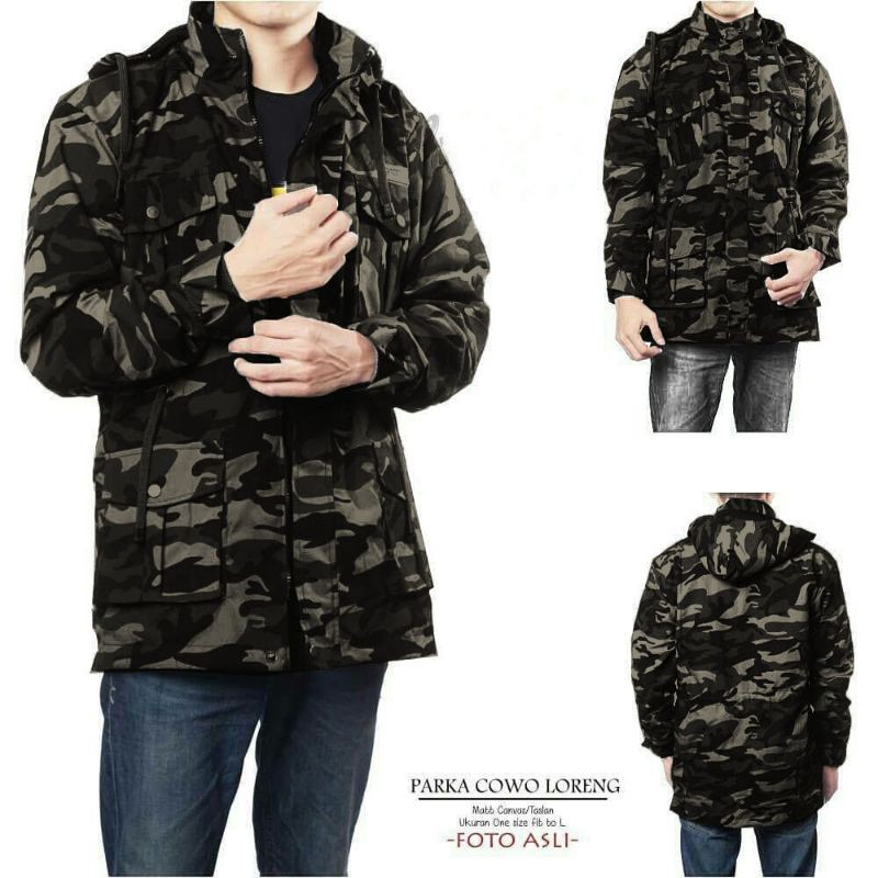 JAKET PARKA LORENG//JAKET PRIA//JAKET SOLO MURAH//PARKA KOREA//PARKA SOLO/BAHAN KANVAS