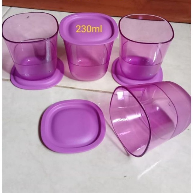 gelas crystaline ungu 230 ml tuperware set ( 4pcs )