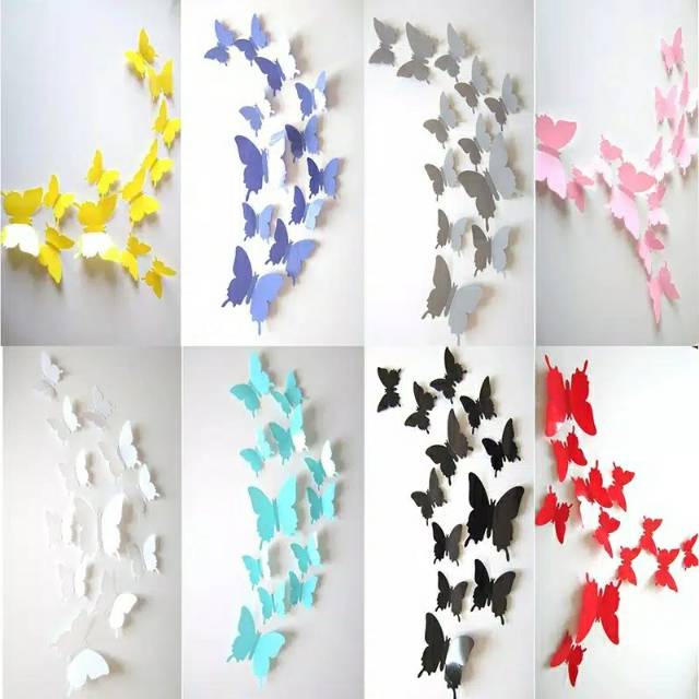 (DK07) Termurah 3D WALL STICKER BUTTERFLY / isi 12pcs stiker kupu kupu 3D kualitas import