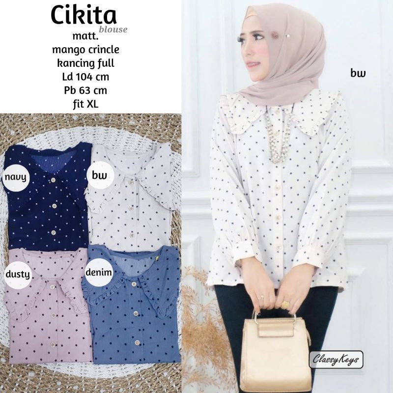BLOUSE CRINKLE MOTIF POLKADOT BAHAN JATUH ADEM CIKITA BY CLASSY KEYS