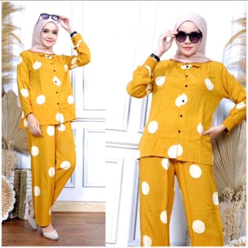 Setelan  Wanita motif polkadot // One Set Polkadot // Set Wanita //Tie Dye // Setelan Rayon.