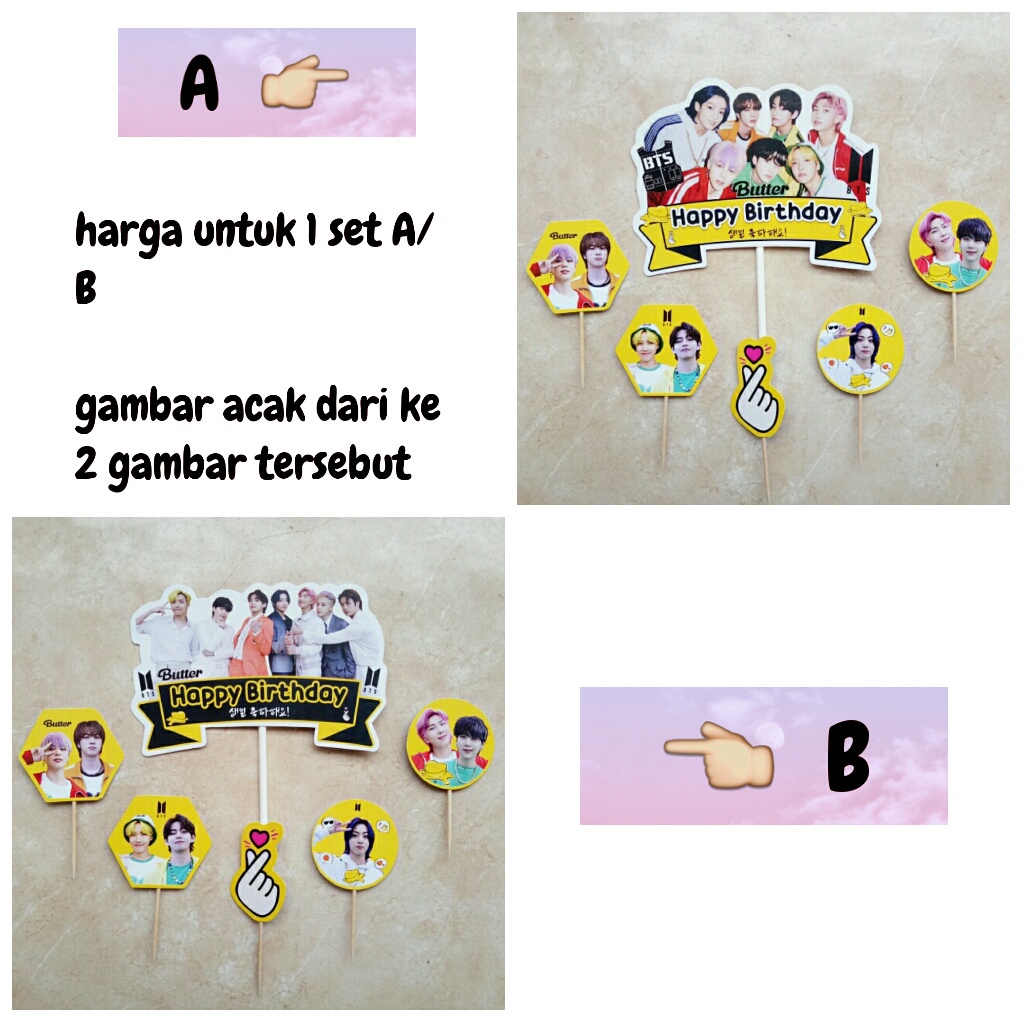 satu set cake topper hiasan kue ulang tahun karakter BTS Butter