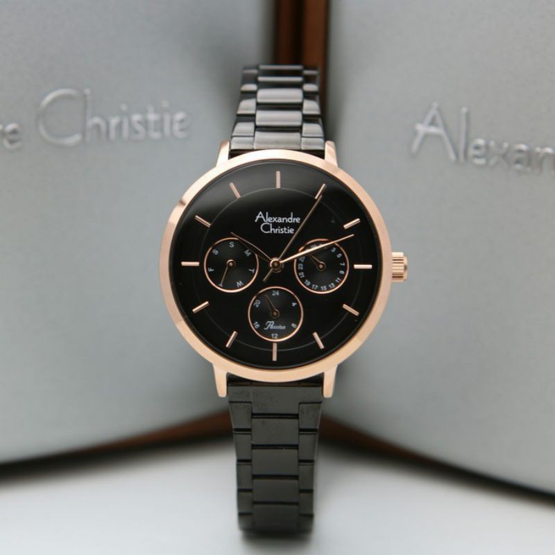 JAM TANGAN WANITA ALEXANDRE CHRISTIE AC 2871 BLACK ROSEGOLD