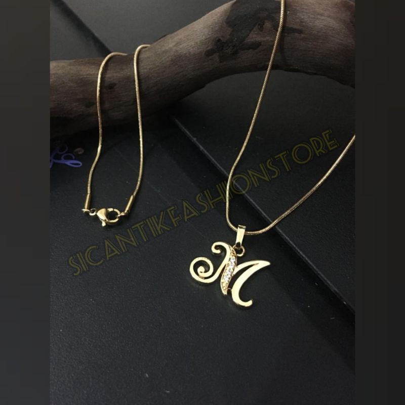 PROMO KALUNG TITANIUM HURUF ABDZ TERLARIS ANTI KARAT LAPIS EMAS MEWAH TIDAK LUNTUR LIOTIN HURUF GOLD