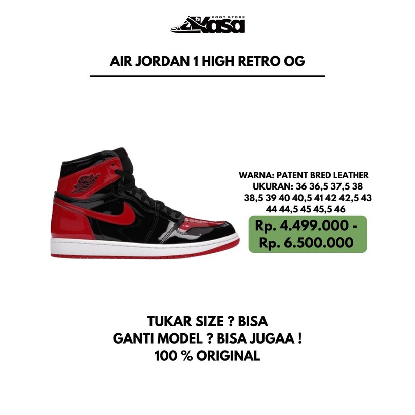 Sepatu Sneakers Unisex Nike Air Jordan 1 Hi / High Retro Og Patent Bred Leather