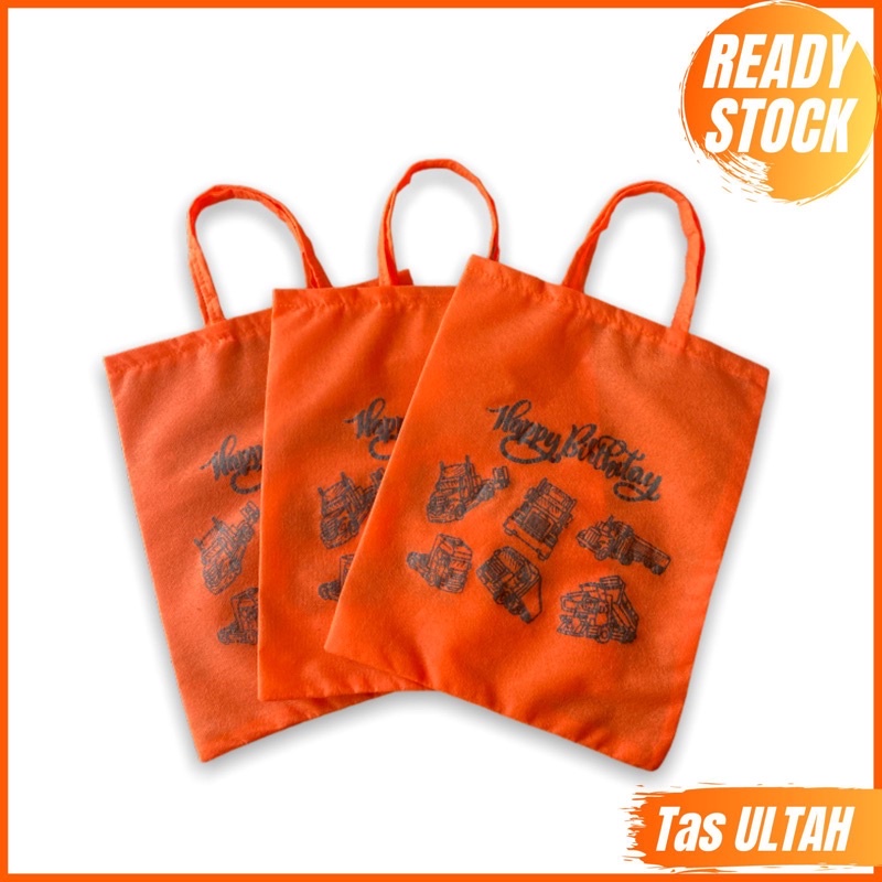 TAS ULTAH ANAK KEKINIAN TERBARU TERLARIS MOTIF MOBIL TRUK ORANGE READY SIAP KIRIM 25x30