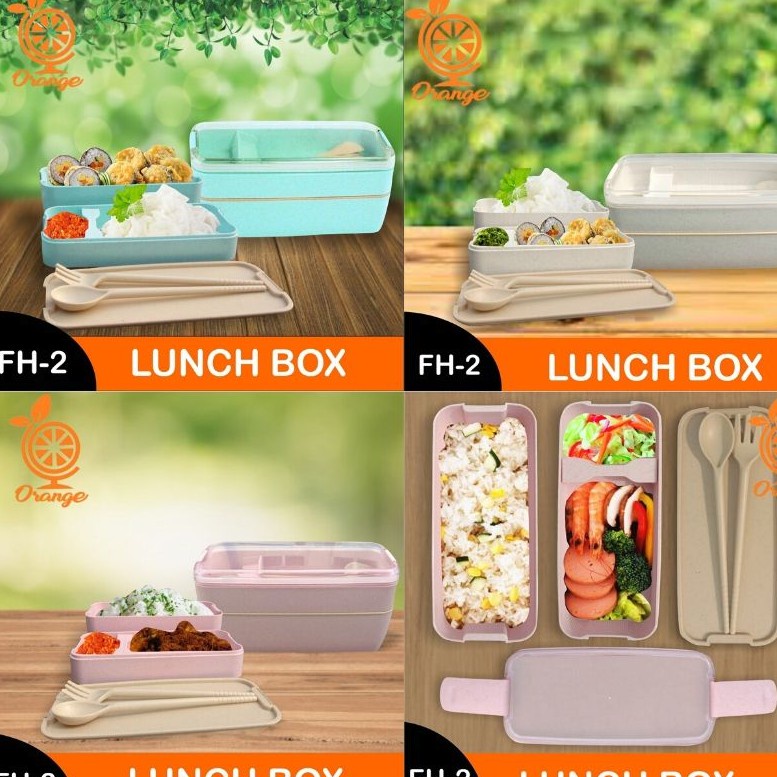 Lunch Box Kotak Makan 2 Susun Lunch Box Anti Tumpah tempat Bekal Makanan Anak Free Sendok &amp; Garpu