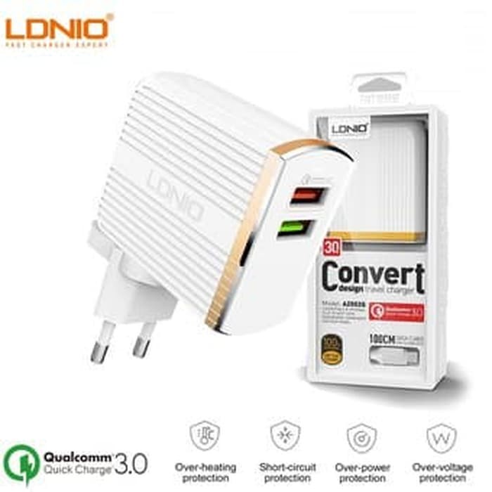 LDNIO Dual USB Travel Charger A2502Q with Cable USB Type-C/Kabel USB Type - C