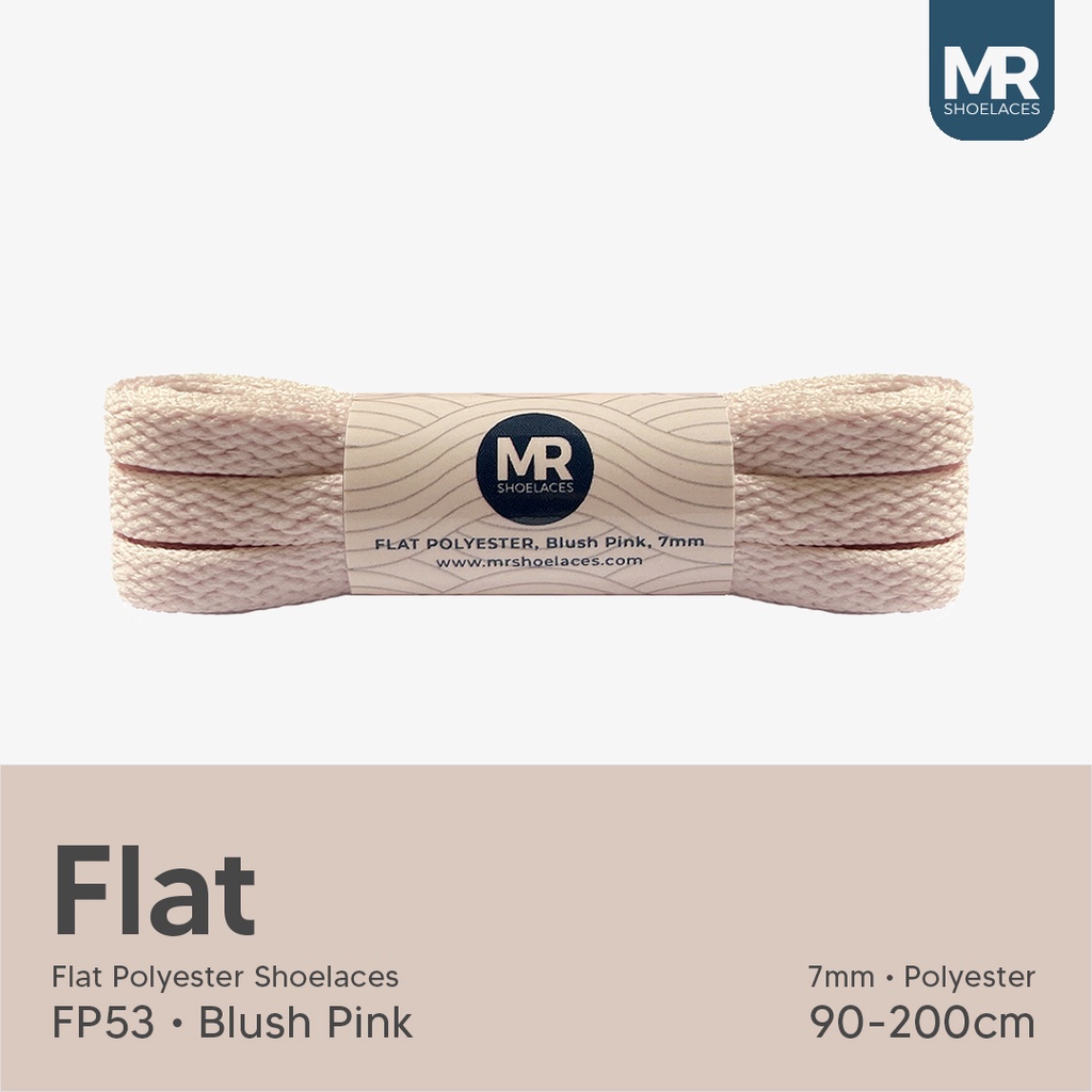 Original MR Shoelaces FP53 Blush Pink (Merah Muda) Tali Sepatu Polyester Pipih Flat 7mm 80cm 90cm 100cm 120cm 130cm 150cm 180cm 200cm untuk Sneakers - Premium Shoelace Gepeng