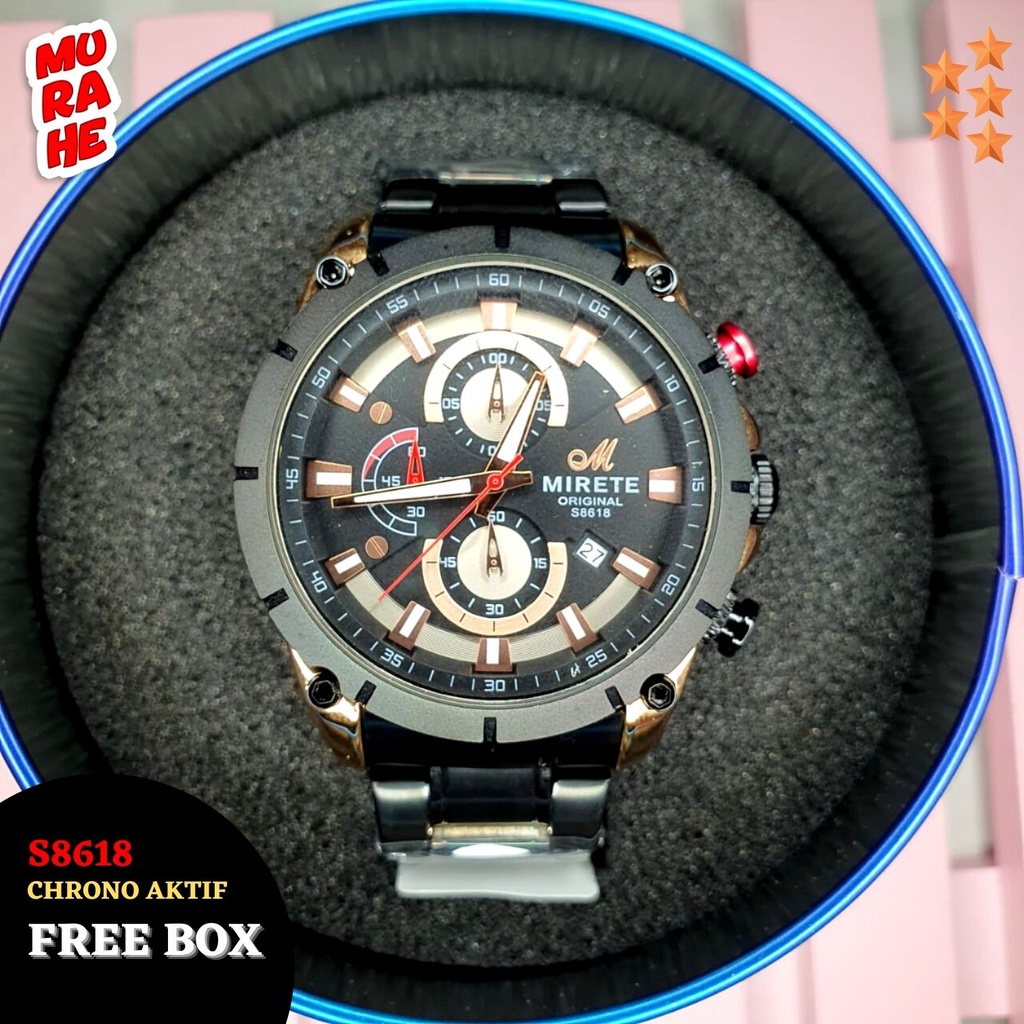COD & PROMO Jam Tangan Mirete 8618 / Jam Rantai Pria Tahan Air / Jam Tangan Sport Pria / Jam Tangan 